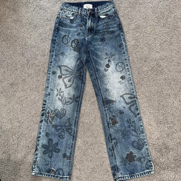 BDG Urban Outfitters Cowboy Jean Wearable Art Grunge Design Ink Embroider Print - Picture 1 of 16